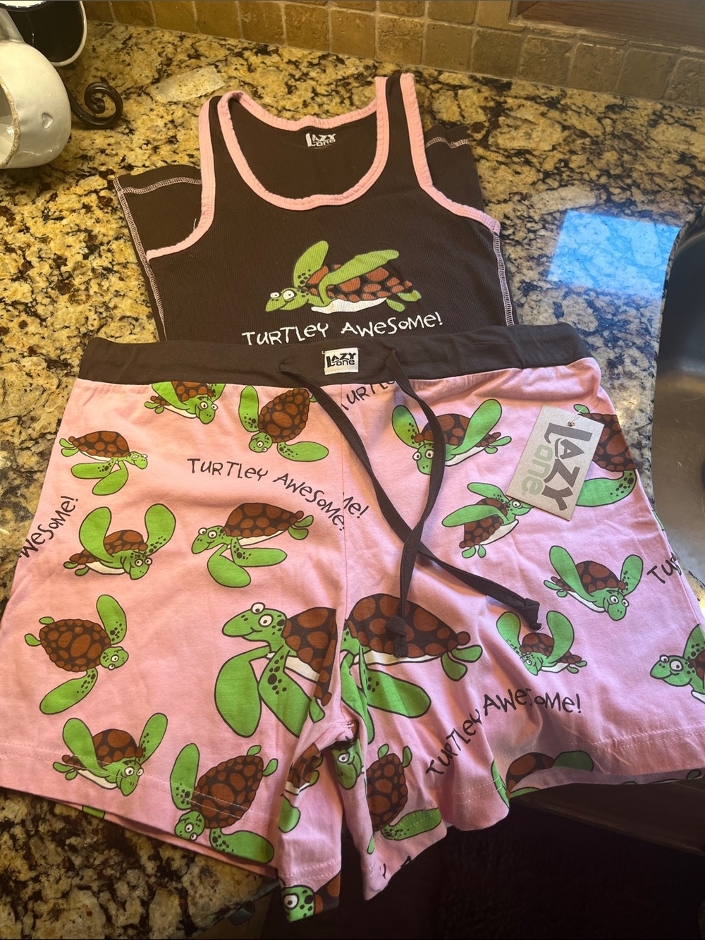 Lazy One Pink & Black 'Turtley Awesome' Turtle Pajama Set large